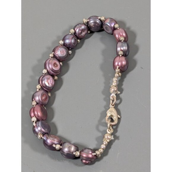 Artisan Purple Dyed Baroque Pearl Tennis Bracelet 6.5" - Picture 7 of 9